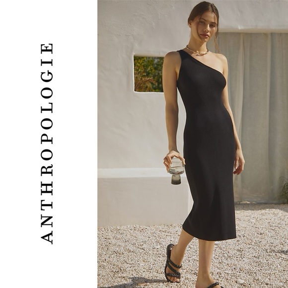 Anthropologie One Shoulder Corset Ribbed Midi Dress - Picture 3 of 12